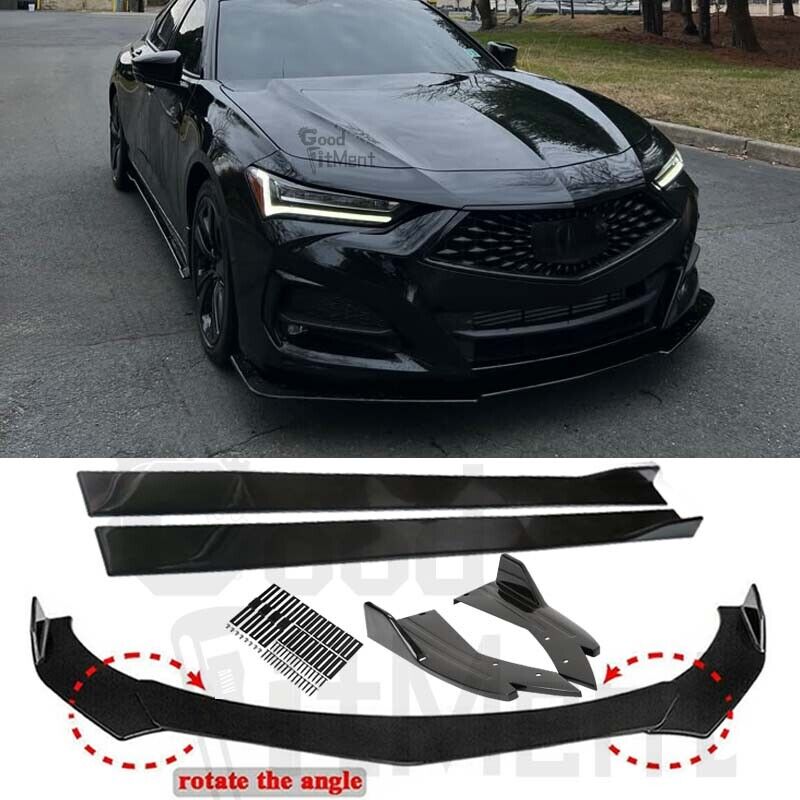For Acura TLX Sedan Black Front Bumper Lip Spoiler Splitter +Side Skirt+Rear Lip