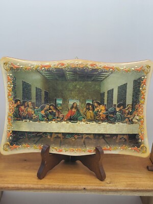 Last Supper Plaque Fars Italy Cloisonne Type Raised Gold Accents Vtg ...