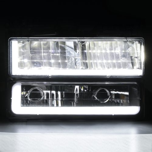 Black Housing [DRL LIGHT BAR+LED BULB] Headlight Corner Lamp for 94-00 Chevy C/K - Picture 6 of 12