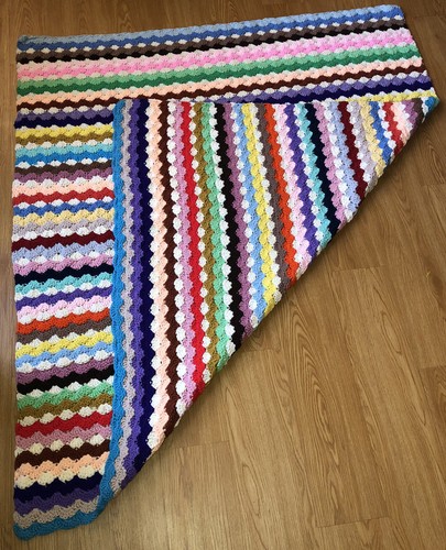 Vintage Multicolor Striped Granny Blanket 53x48 Bright Knit Afghan Crochet Throw - Picture 6 of 8