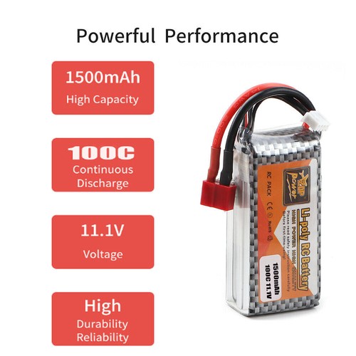 1500mAh 11.1V 100C 3S LiPo Battery T Plug for RC Drone Boat Airplane - Picture 7 of 7