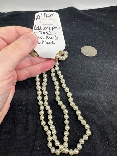 Necklace 28" 2 String Small Pearls Hand Knotted Push-In Clasp Vintage M-6743 - Picture 2 of 4
