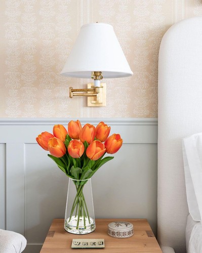 Fake Tulips Artificial Tulip Flowers in Glass Vase with Faux Water 14.2" Real... - Picture 5 of 6