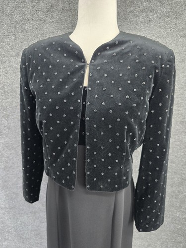 Albert Nipon Evening Dress & Jacket Womens 6 Midi Shift Dress Velvet Coat Black - Picture 7 of 23
