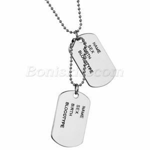 Men-039-s-Simple-Army-Military-Alloy-ID-2-Dog-Tags-Pendant-Necklace-Chain-For-Gift