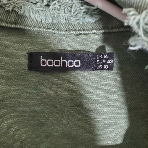 Boohoo Olive Green Denim Button Up Steam Punk 90's Jean Jacket Womens Size 10 - Picture 4 of 12