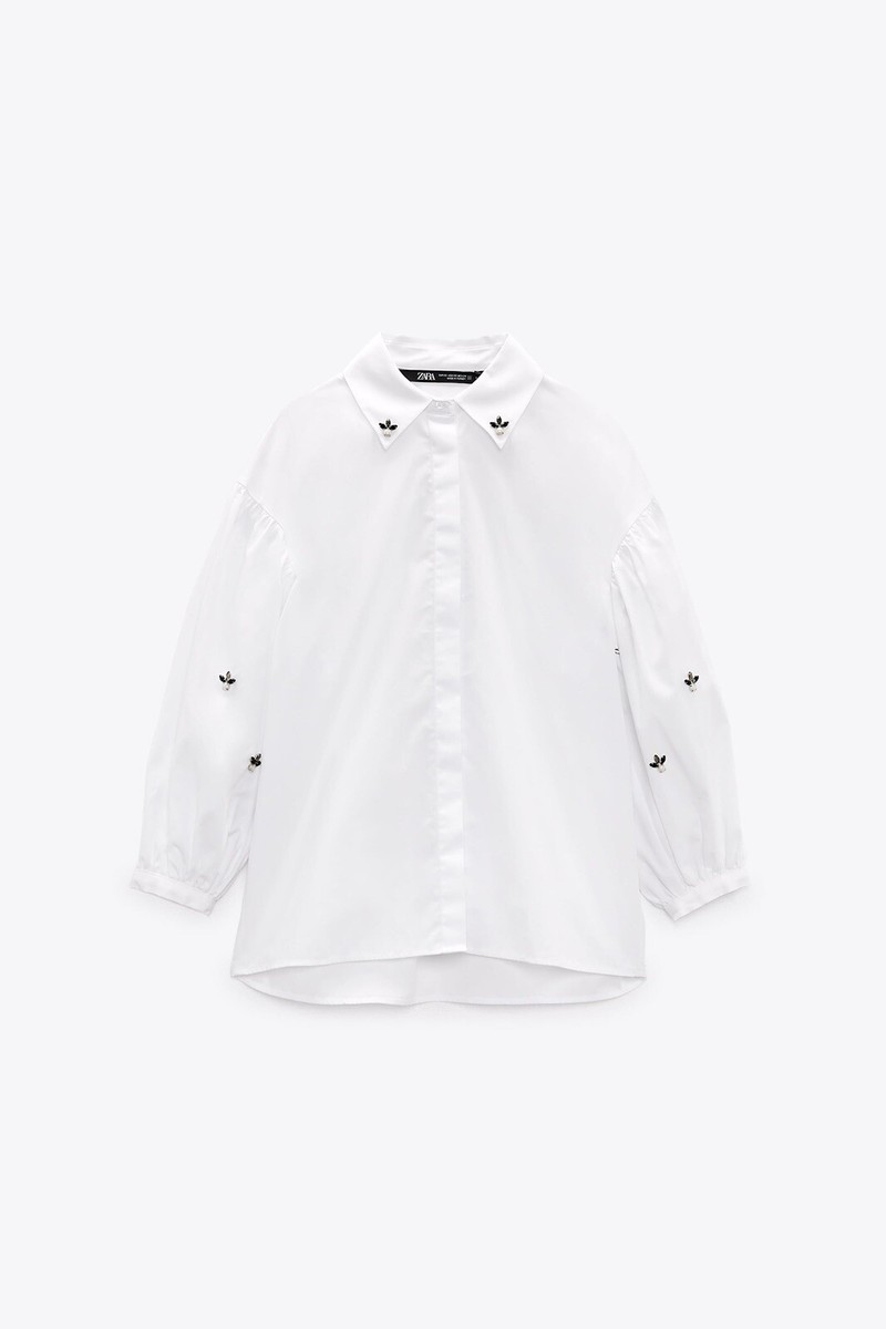 ZARA POPLIN SHIRT WITH RHINESTONES 3564/061 SZ M | eBay
