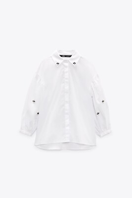ZARA ラインストーンポプリンシャツ ZARA POPLIN SHIRT WITH RHINESTONES 3564/061 SZ M | eBay