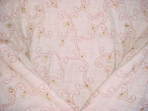 15-1/2Y TELA DE TAPICERÍA FLORAL CREWEL DE SEDA CRUDA BORDADA BRUNSCHWIG & FILS - Imagen 4 de 4