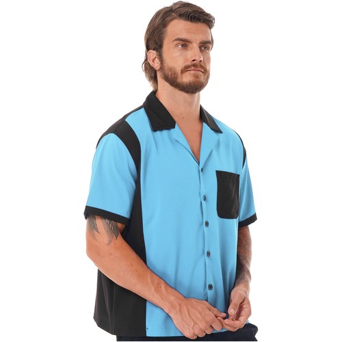Men's Retro Camp Vintage Cuban Style Short Sleeve Button Down Bowling Shirt - 第 39/90 張圖片