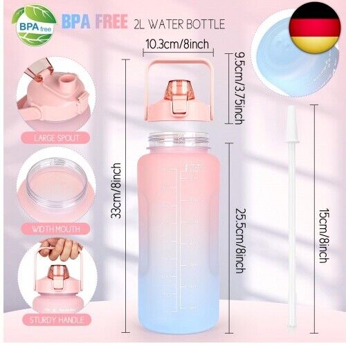 CodiCile 2L Trinkflasche BPA Free Sport Getränke Krug mit Zeitmarkierung & Lock - Bild 2 von 6
