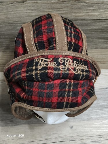 True Religion Red Plaid Flannel Trapper Faux Fur Uni-Sex Hat Size Small/Medium - Afbeelding 12 van 19