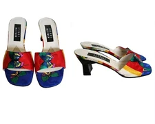 Stuart Weitzman Butterfly Papillon Satin Slide Sandal Kitten Heels Square Toe