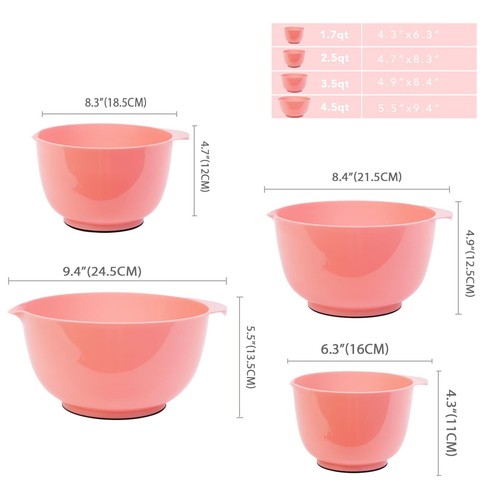 4 Quart Large Plastic Mixing Bowls Microwave Safe Mixing Bowl Set With Pour Spou - Picture 3 of 7