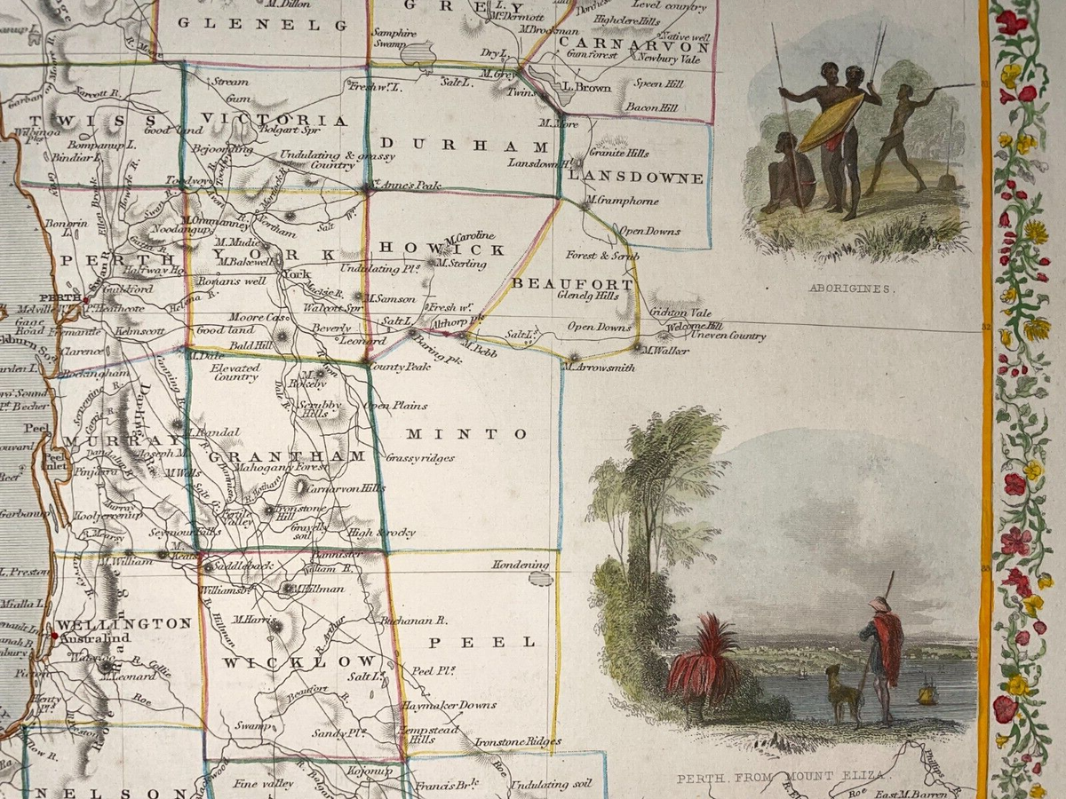 WESTERN AUSTRALIA 1851 JOHN TALLIS 19TH CENTURY DECORATIVE