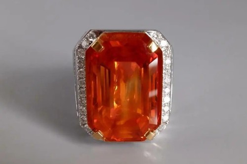 Dark Orange Huge Emerald Cut 28CT Citrine With Brilliant Cut CZ Men's Ring New - Picture 4 of 10