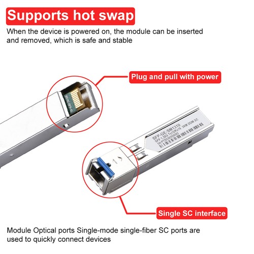 2Pcs Connecteur SC 3km 1.25Go/s SFP-BX03-D Tx1550nm/RX1310nm Module émetteur-récepteur d - Photo 14/14
