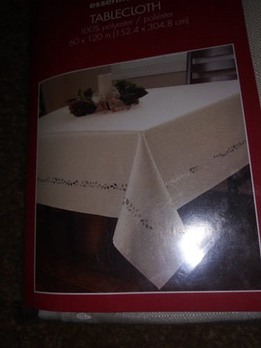 Essential Home Polyester Easy Care Tablecloth Off White Holly Cutouts 60x120 - Picture 2 of 2