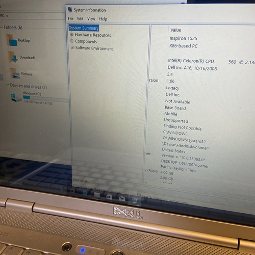 Dell Inspiron 1525 15" Intel Core 2 Duo 4GB RAM 160GB - BAD BATTERY/NO CHARGER.