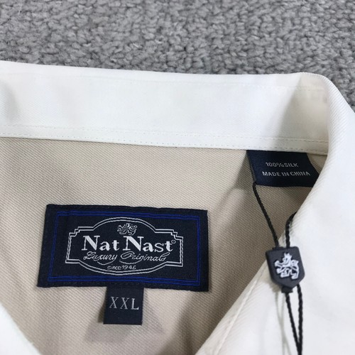 Nat Nast Shirt Mens 2XL XXL Button Up Harper Beige White Stripe Hawaiian Camp - Picture 4 of 10