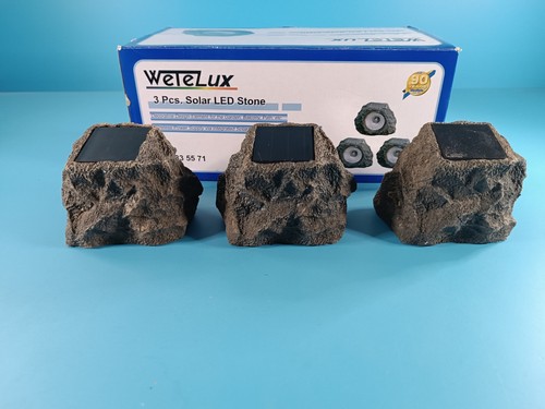 Wetelux Solar LED Steine 3 Stück Solarleuchte Garten Beleuchtung Wege - Bild 3 von 3