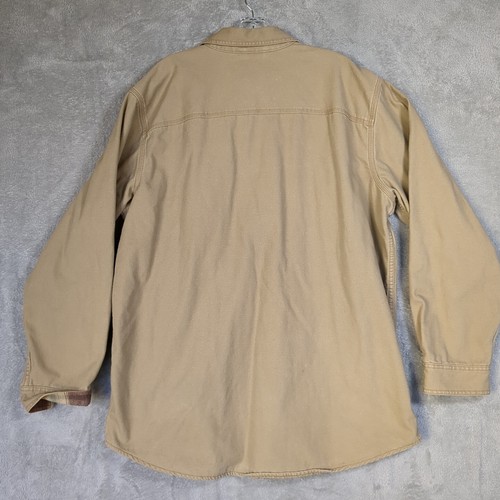 Men's Vintage L.L. Bean Canvas Flannel Lined Shirt Sz L Khaki Chore Barn Coat - Picture 10 of 12