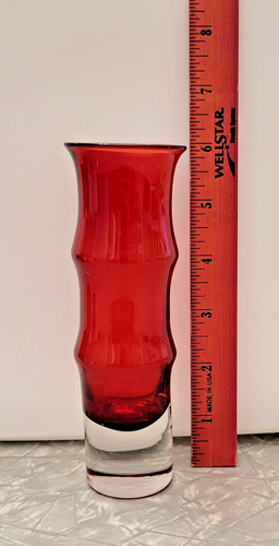 Vintage Aseda Bo Borgstrom rote Bambus Vase schwedisches Kunstglas Mid Century ~ 6" - Bild 6 von 6