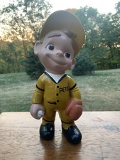 Vintage 70s Atlantic Mold Ceramic Pets Baseball Player Smiley Statue Yellow/BLK