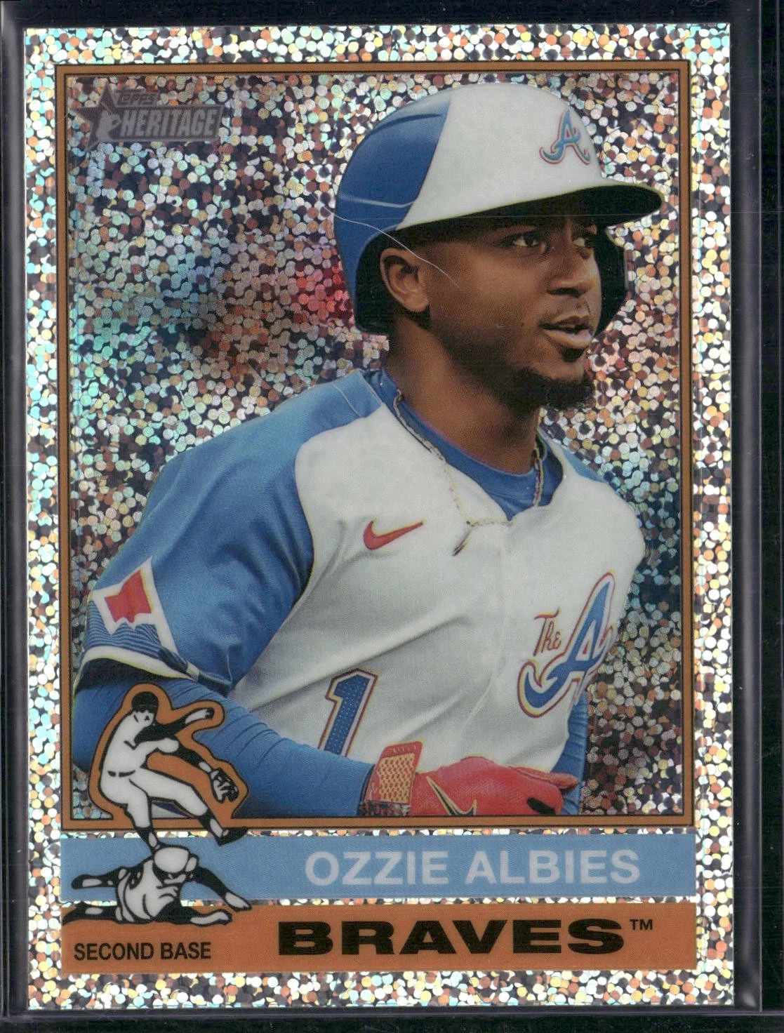2025 Topps Heritage #365 Ozzie Albies Chrome Silver Sparkle Refractor