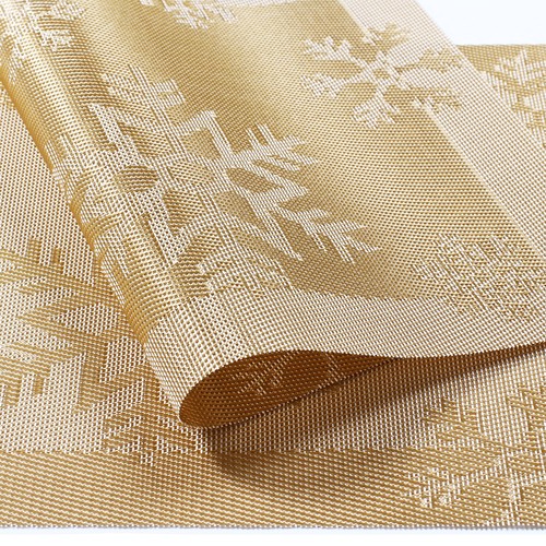 4 Pcs Gold PVC Woven Vinyl Non-Slip Waterproof Moist Heat-Resistant Placemats - Picture 4 of 9