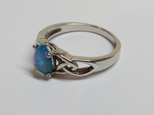 Size Q sterling Silver 925 ladies Ring solitaire blue stone Celtic style - Picture 3 of 12