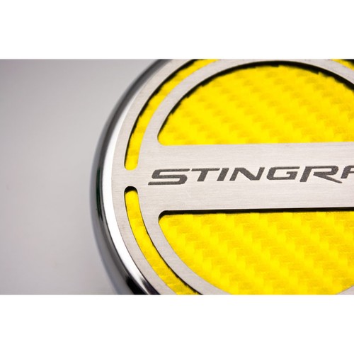 Stingray' Cap Covers White CF Inlay for 2014-19 Corvette Z06 Automatic [Chrome] - Picture 4 of 6