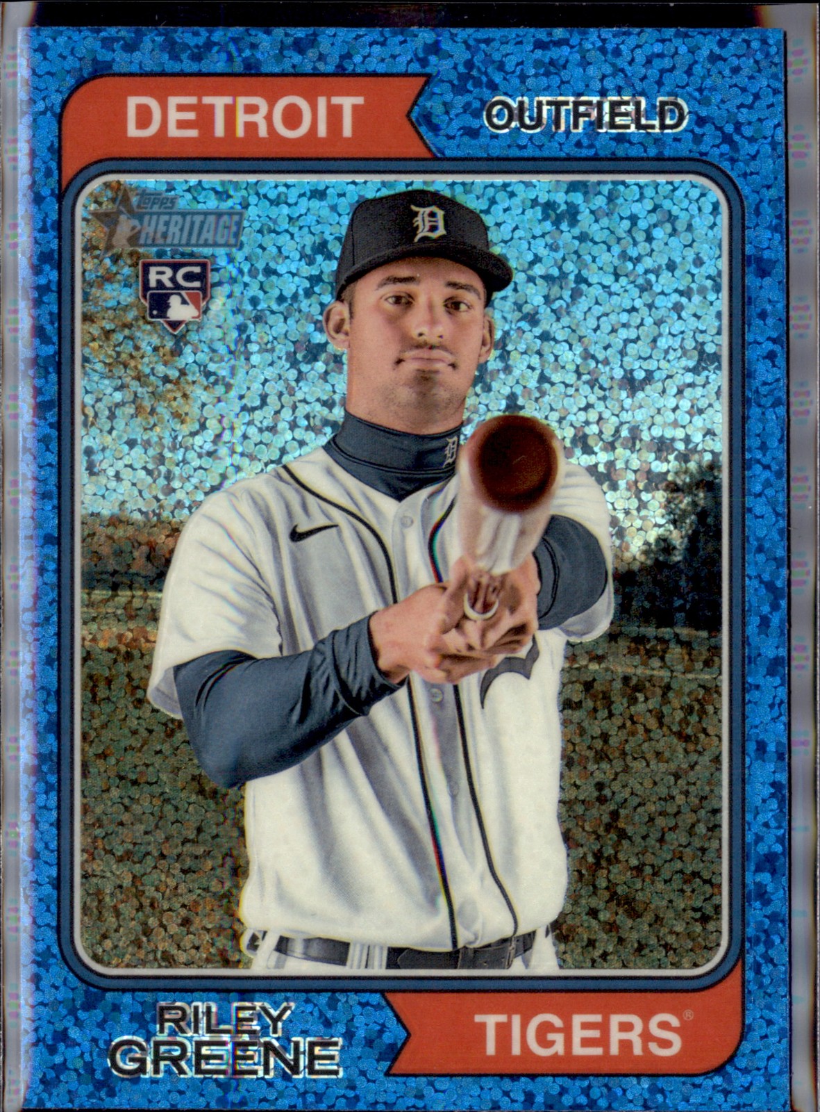 2023 Topps Heritage #48 Riley Greene Chrome Blue Sparkle Refractor