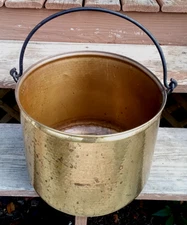 Copper Lined Hammered Brass Cauldron Pot HUGE 15" Bucket Hanging Kettle Planter