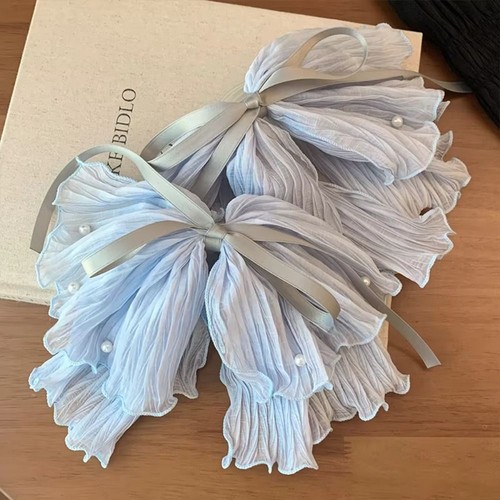 Thin Gauze Pearl Hair Clip Bowknot Shark Clamp Elegant Hair Claw Girl - Picture 5 of 10