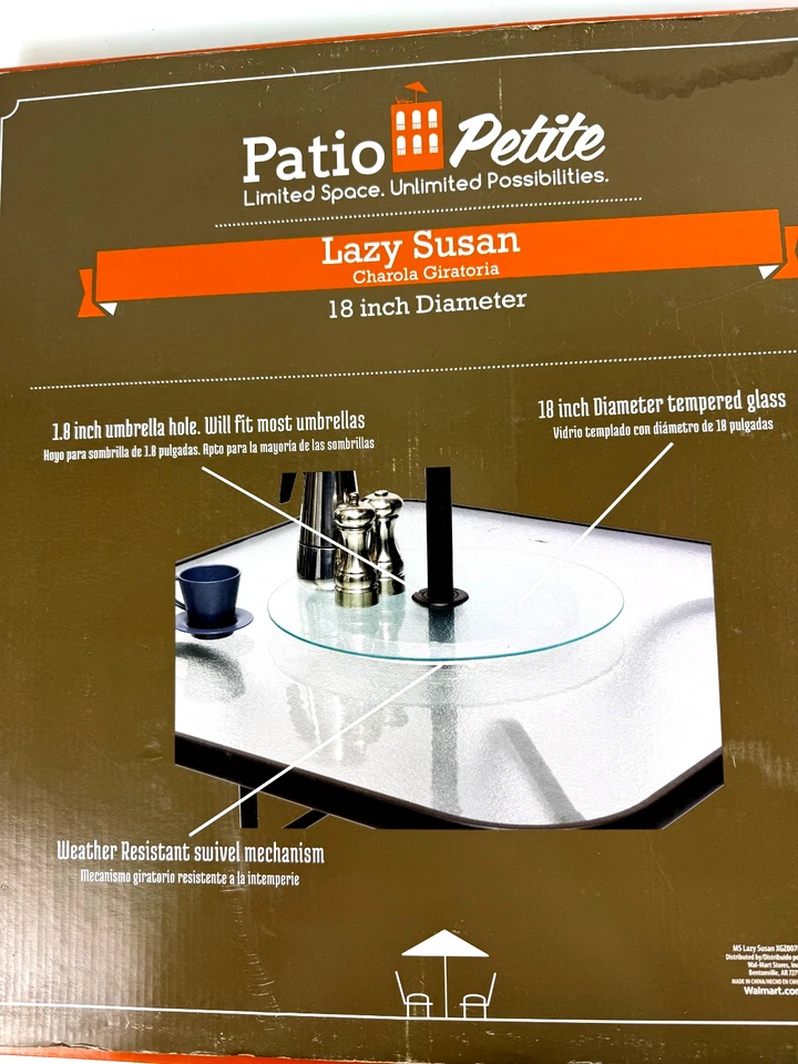 Mesa de pátio externa Lazy Susan 18" organizador de bandeja giratória de vidro temperado - Imagem 4 de 4