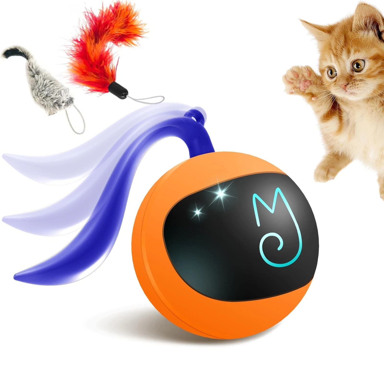 Migipaws Interactive Cat Ball Toy Set, Fun Tracker, Automatic Rolling Chase B...