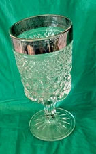 Vintage Anchor Hocking Wexford Crystal Clear Claret Wine Glasses Silver Trim
