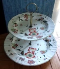 2 tier XL cake stand Made from  Mikasa Japanese floral plates with fluted rim