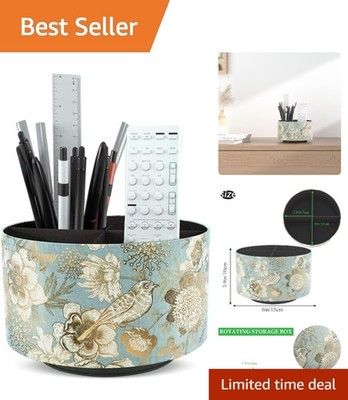 Elegant 360-Degree Rotating Leather Desk Organizer - 4 Compartments in Blue Bird