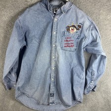 Vintage Warner Bros Studio Store Shirt Mens Large Denim Taz Looney Tunes 90s