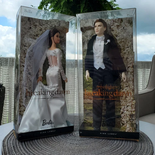 NIP Breaking Dawn Twilight Set Of 2 Edward & Bella Wedding Barbie Pink Label