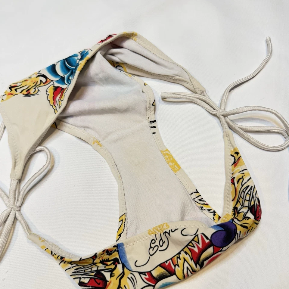 Sexy parte inferior de bikini Y2K ED HARDY tatuaje de tigre rosa para mujer pequeña muy RARA de colección Foto 3 de 4