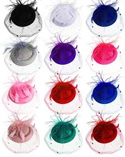 12 Pcs Fascinators Hats Tea Party with Veil Vintage Feathers Classic Veil