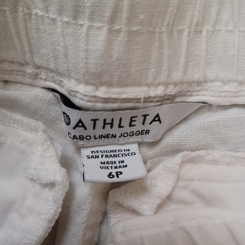 Athleta Cabo Linen Jogger Womens 6P White Cropped Drawstring Zip Pockets - Picture 2 of 16