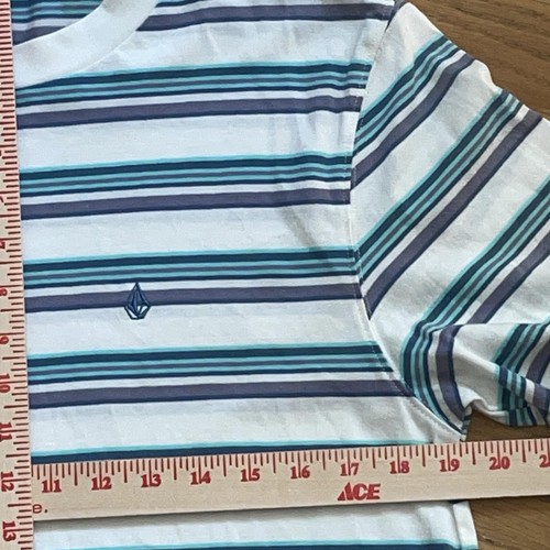 Volcom Shirt Mens Medium White Blue Striped Modern Fit Cotton Skate Surf Logo - Picture 7 of 7