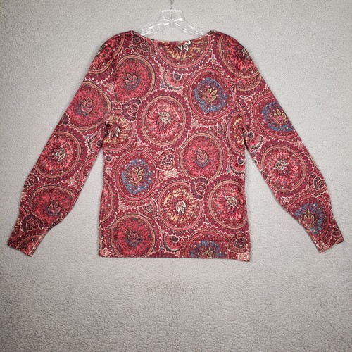 TALBOTS Sweater Womens Medium Red Pure Merino Wool Circle Print Puff Sleeve NWT - Picture 9 of 10