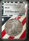 1993 $1 AMERICAN SILVER EAGLE NGC MS69 USA FLAG CORE HOLDER