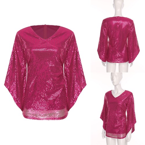 Damen Tops Performance Shirt Weihnachtsbluse Glitzer V-Ausschnitt Loose Fit Pailletten - Bild 69 von 96