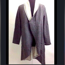 Open Front Cardigan Long Knit Jacket Pockets Black 100 Cotton NWT